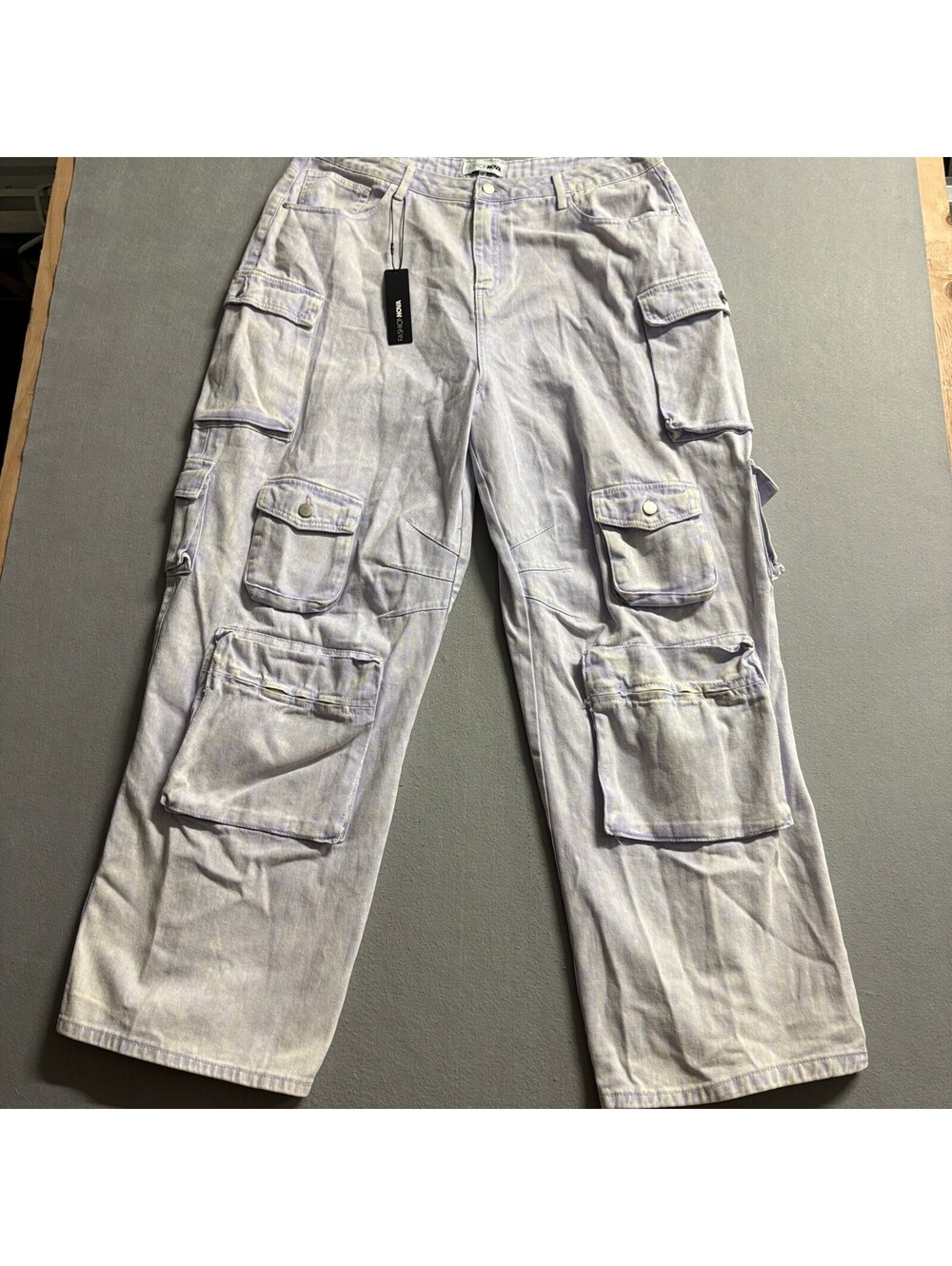Fashion Nova Lily High Rise Cargo Jeans Womens Plus Size 18 Lavender Denim Pants